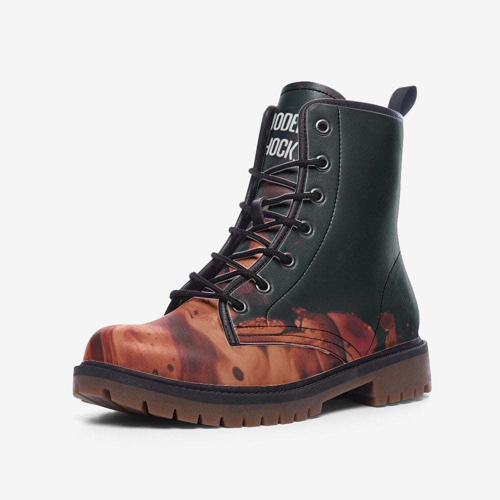 Dark Brown Black Marble Vegan Leather Unisex Boots