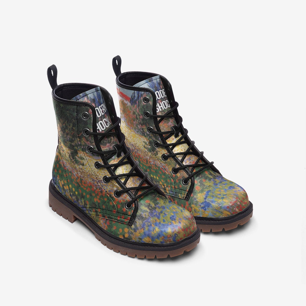 Garden At Arles Van Gogh Vegan Leather Unisex Boots