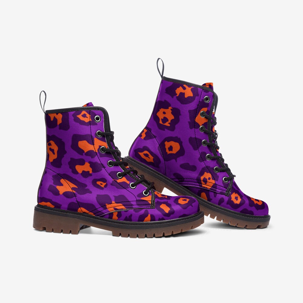 Y2k Neon Purple Orange Leopard Vegan Leather Unisex Boots