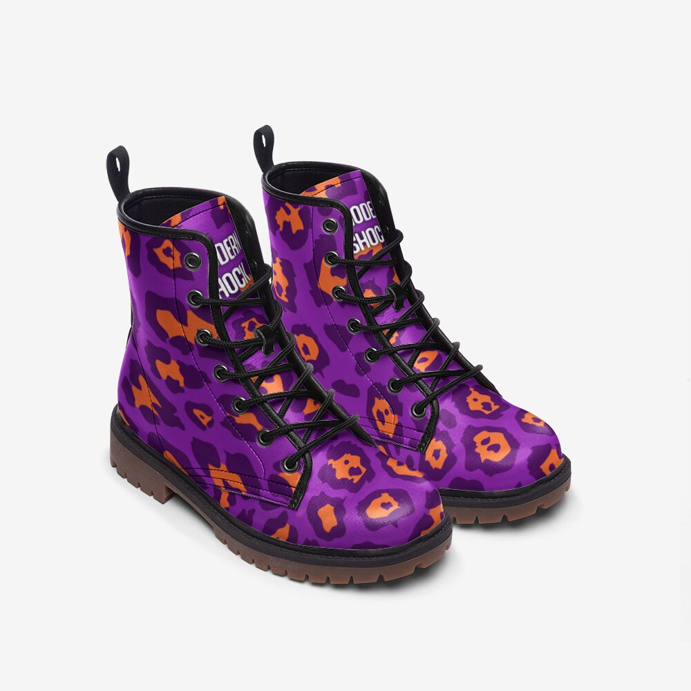 Y2k Neon Purple Orange Leopard Vegan Leather Unisex Boots