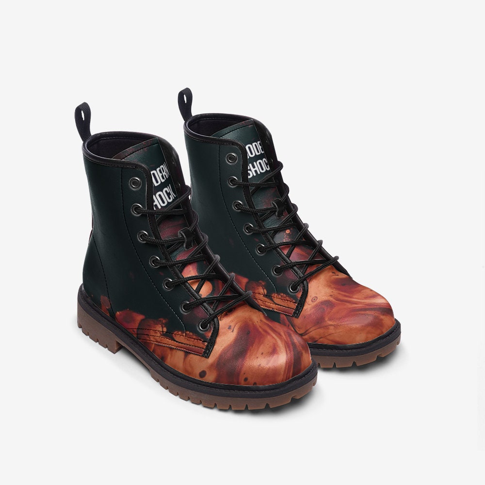 Dark Brown Black Marble Vegan Leather Unisex Boots