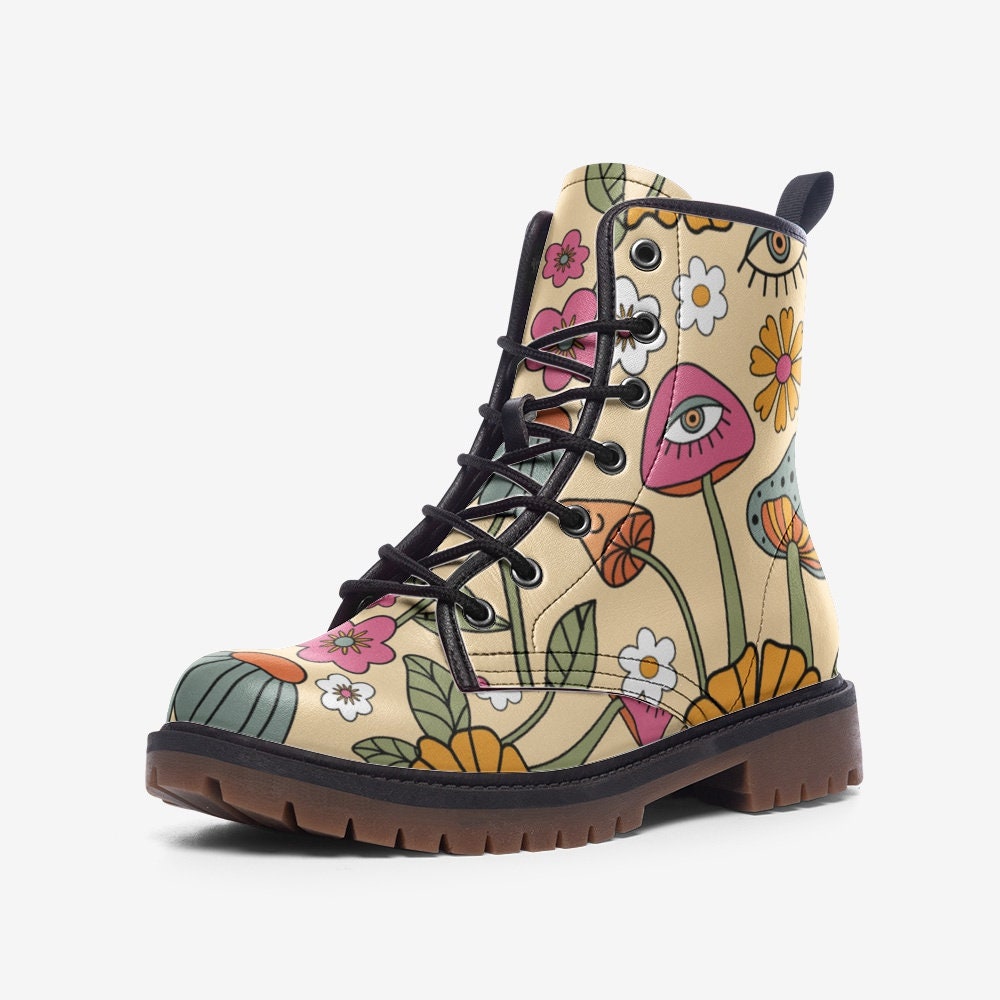 Retro Shrooms Trippy Vegan Leather Unisex Boots