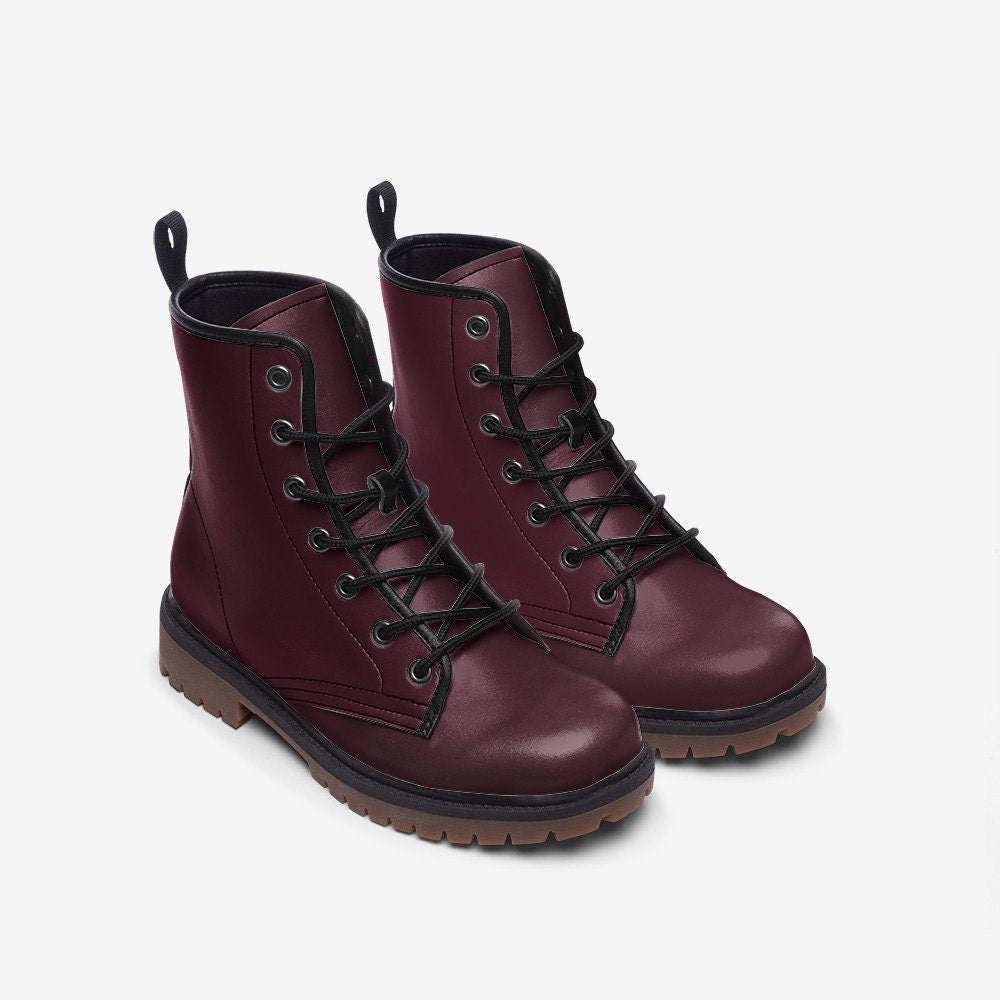 Burgundy Dark Academia Unisex Vegan Leather Boots