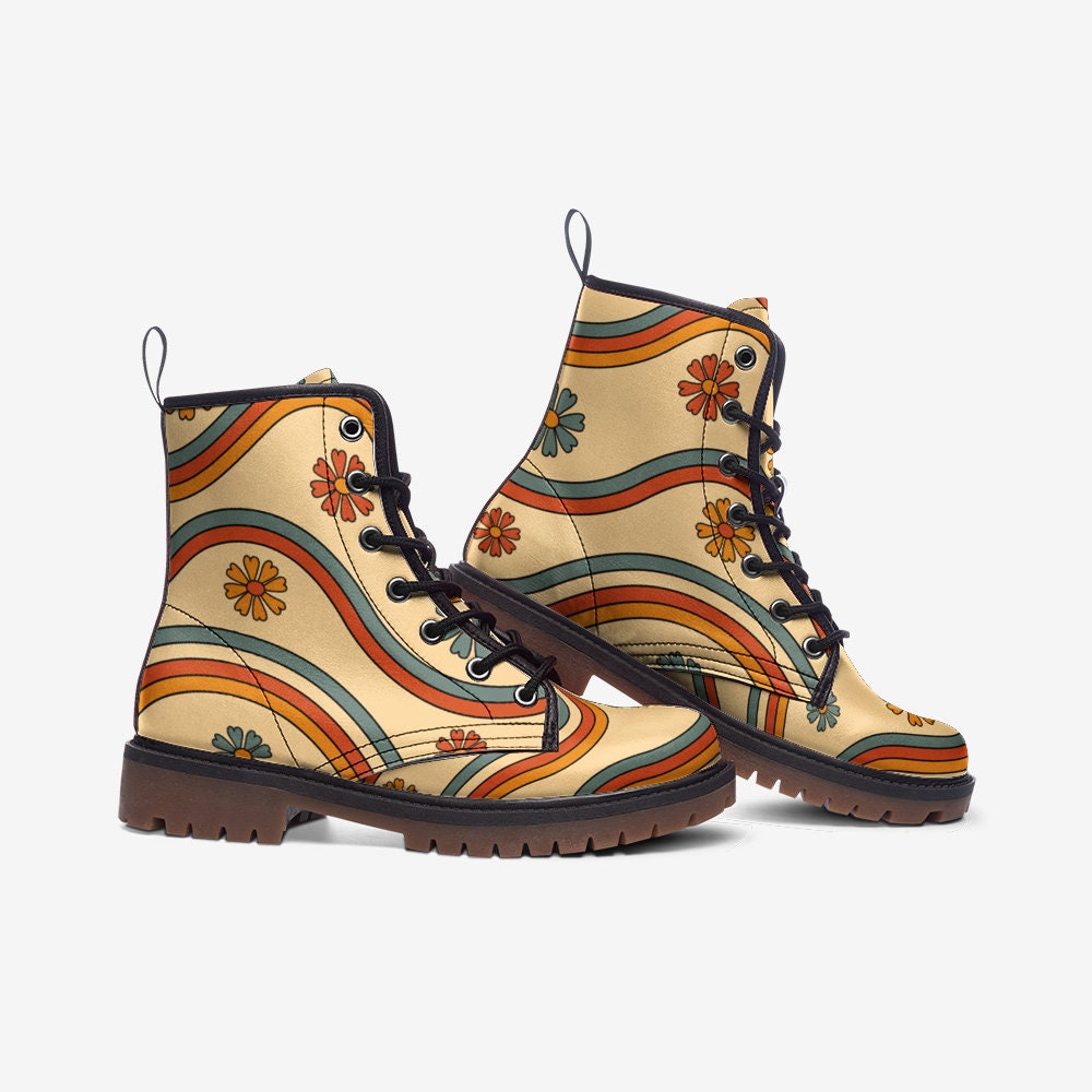 Retro Trippy Yellow Festival Unisex Vegan Leather Bootsl