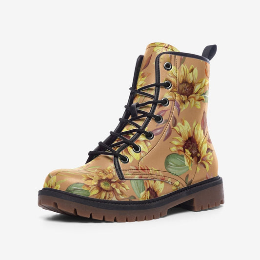 Autumn Sunflower Vegan Leather Unisex Boots