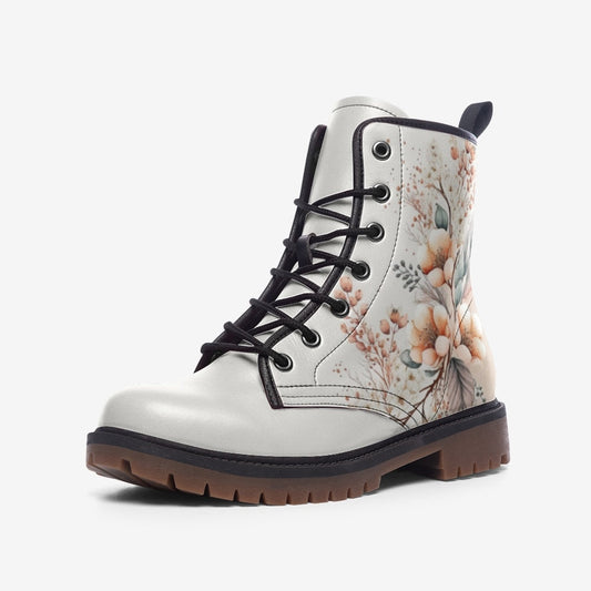 Floral Boho Bridal Off White Vegan Leather Unisex Boots