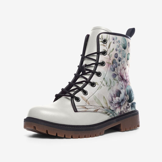 Floral Boho Bridal Off White Vegan Leather Unisex Boots