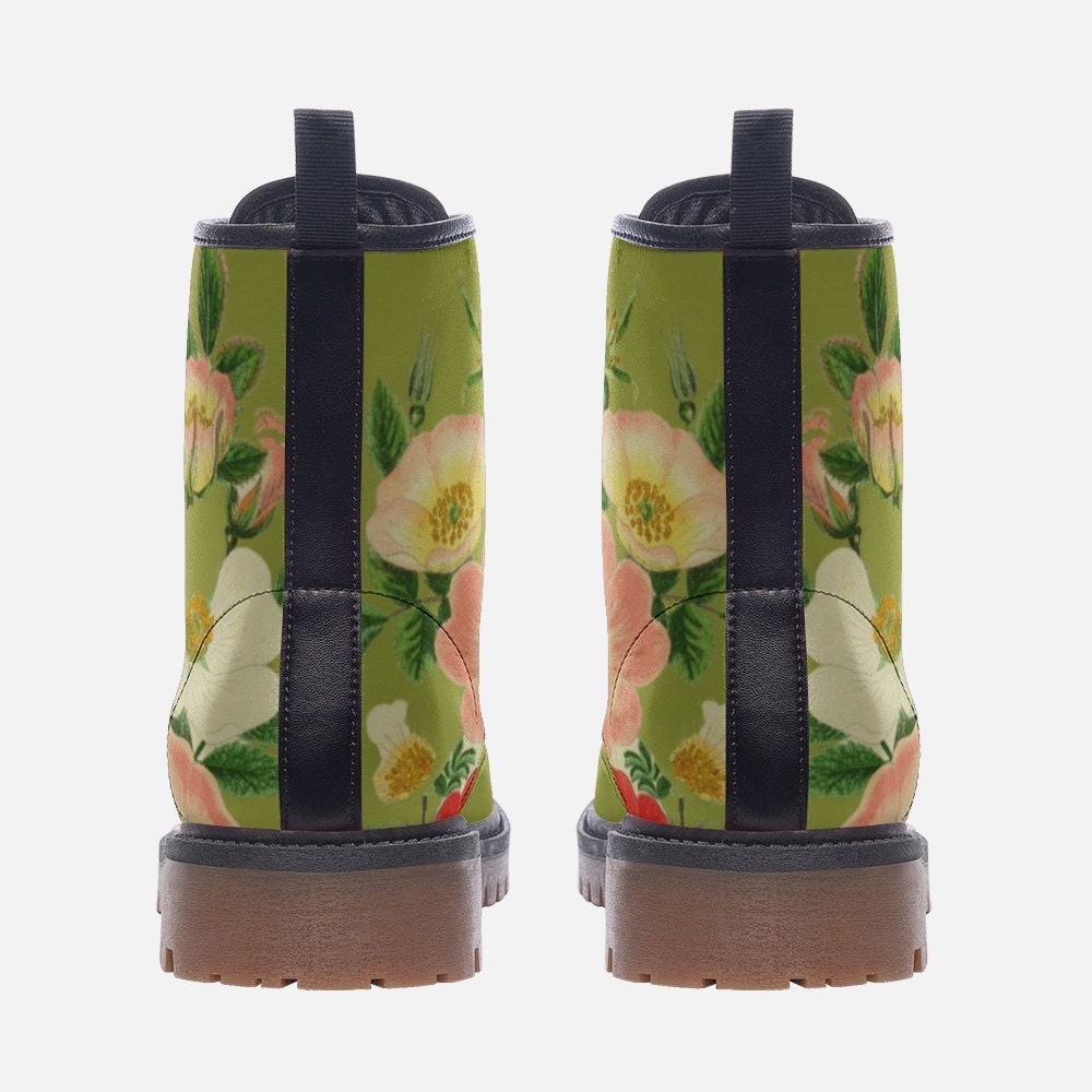 Vintage Green Flowers Vegan Leather Unisex Boots