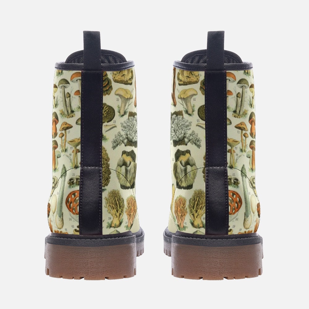 Goblincore Mushroom Vintage Beige Vegan Leather Unisex Boots