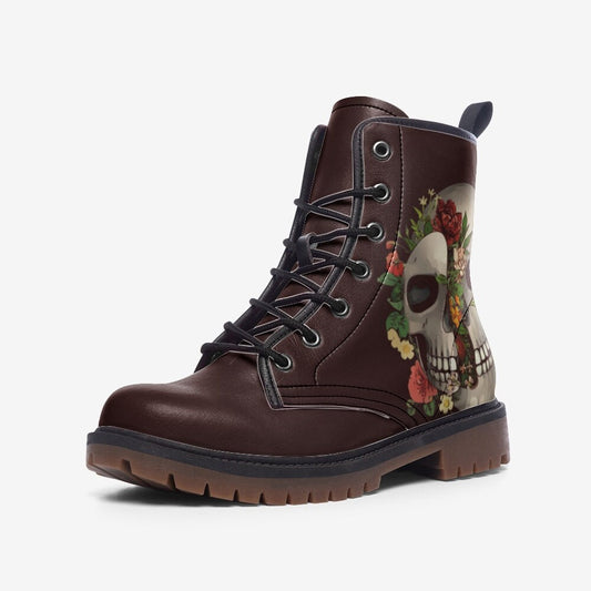 Burgundy Skull Gothic Vegan Leather Unisex Boots