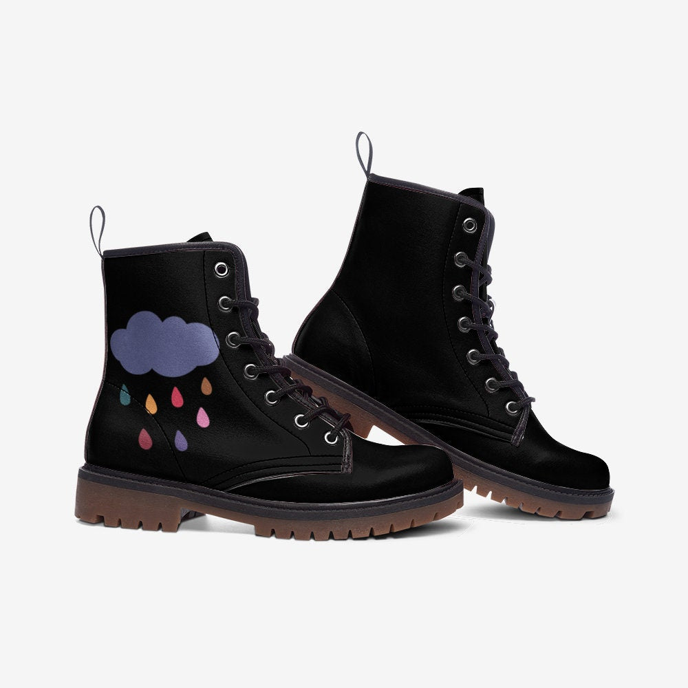 Pastel Goth Rainy Clouds Vegan Leather Unisex Boots