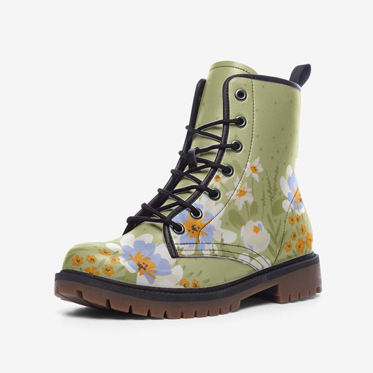 Vintage Floral Pastel Green Vegan Leather Unisex Boots