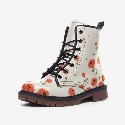 Red Poppy Floral Vegan Leather Unisex Boots