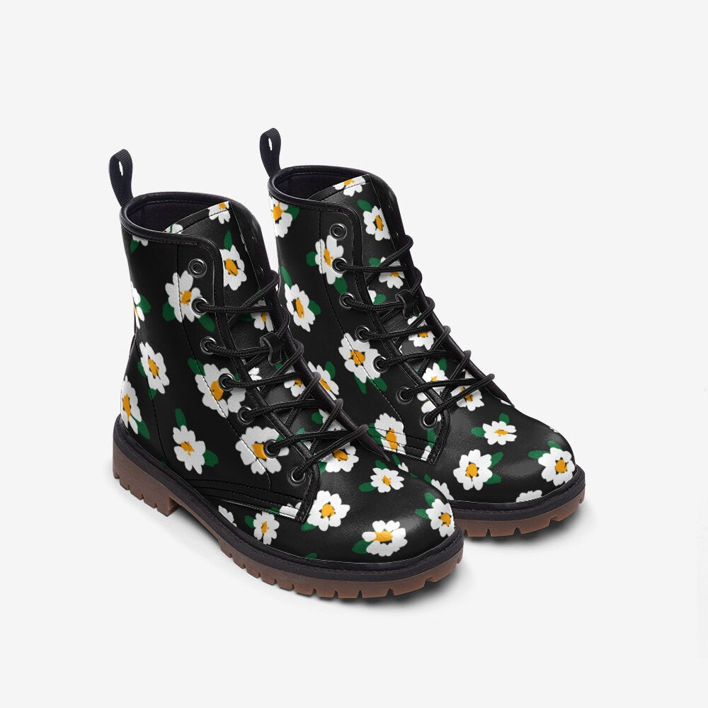 Daisies Black Vegan Leather Unisex Boots