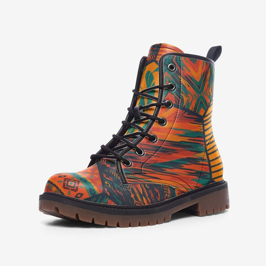 Ethnic Tribal Orange Vegan Leather Unisex Boots