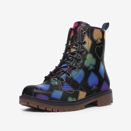 Neon Cards Symbols Rainbow Vegan Leather Unisex Boots