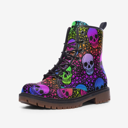 Neon Rainbow Skulls Vegan Leather Unisex Boots