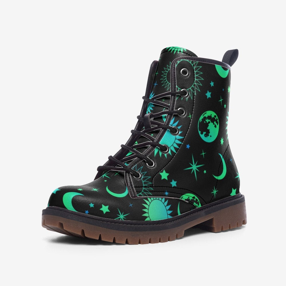 Neon Night Sky Witchy Vegan Leather Unisex Boots