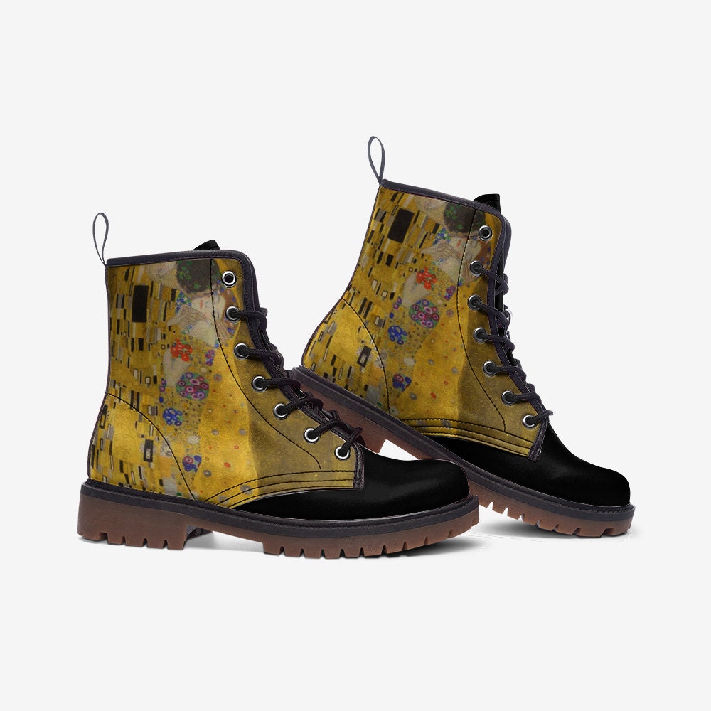 Gustav Klimt The Kiss Black Vegan Leather Unisex Boots