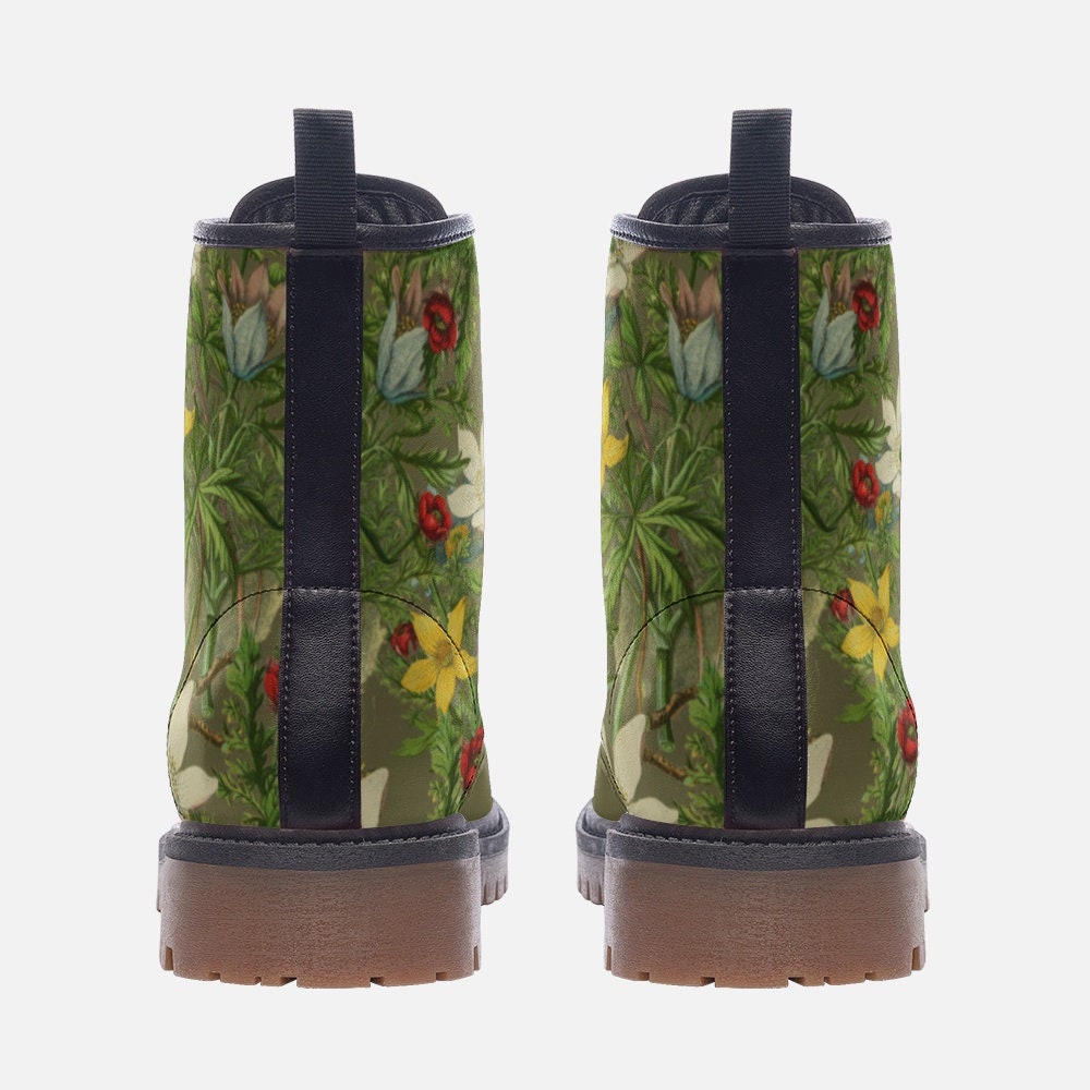 Vintage Flowers Green Vegan Leather Unisex Boots