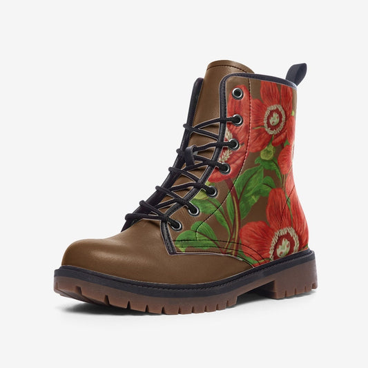 Vintage Flowers Brown Vegan Leather Unisex Boots