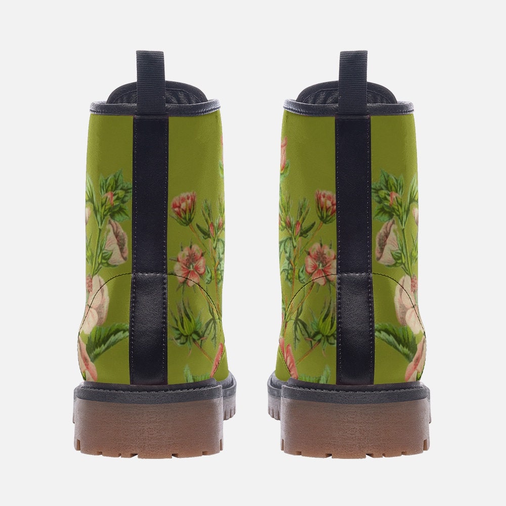 Vintage Flowers Green Vegan Leather Unisex Boots