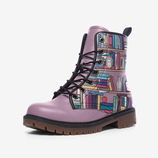 Kawaii Library Purple Vegan Leather Unisex Boots