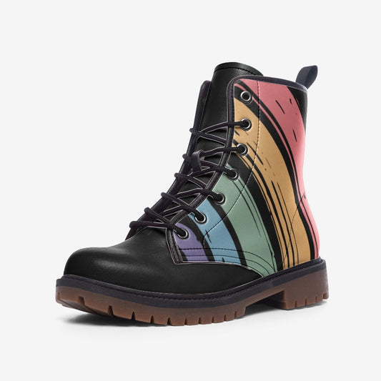 Rainbow Black Vegan Leather Unisex Boots