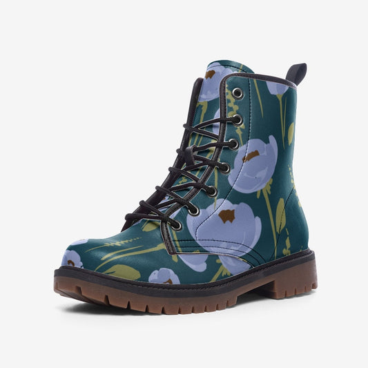 Vintage Floral Blue Vegan Leather Unisex Boots