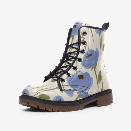 Blue Flowers Vintage Vegan Leather Unisex Boots