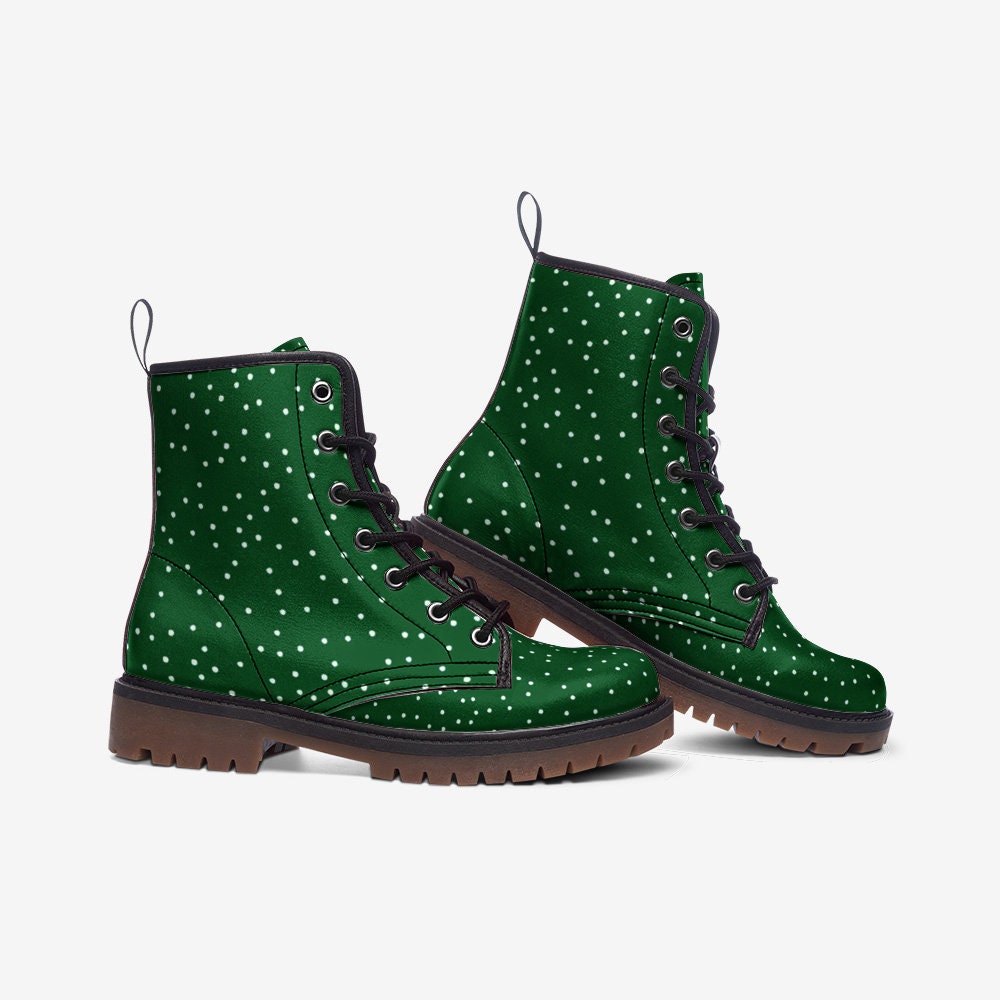 Green Polka Dots Vegan Leather Unisex Bootst