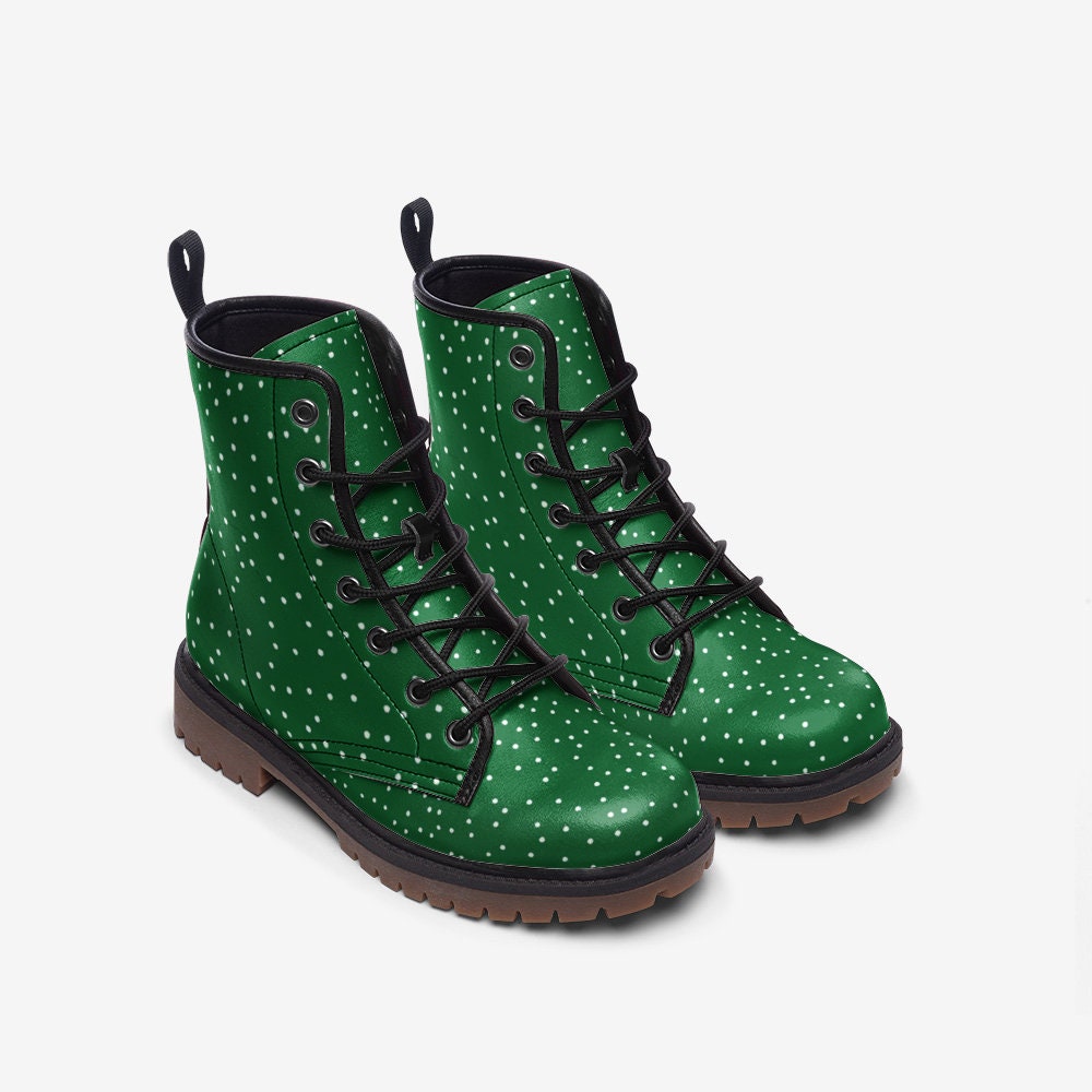 Green Polka Dots Vegan Leather Unisex Bootst