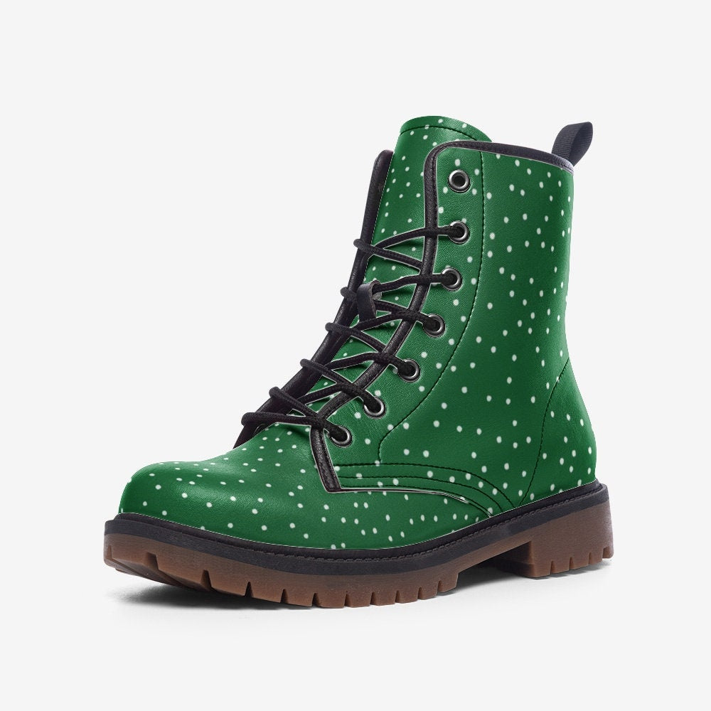 Green Polka Dots Vegan Leather Unisex Bootst