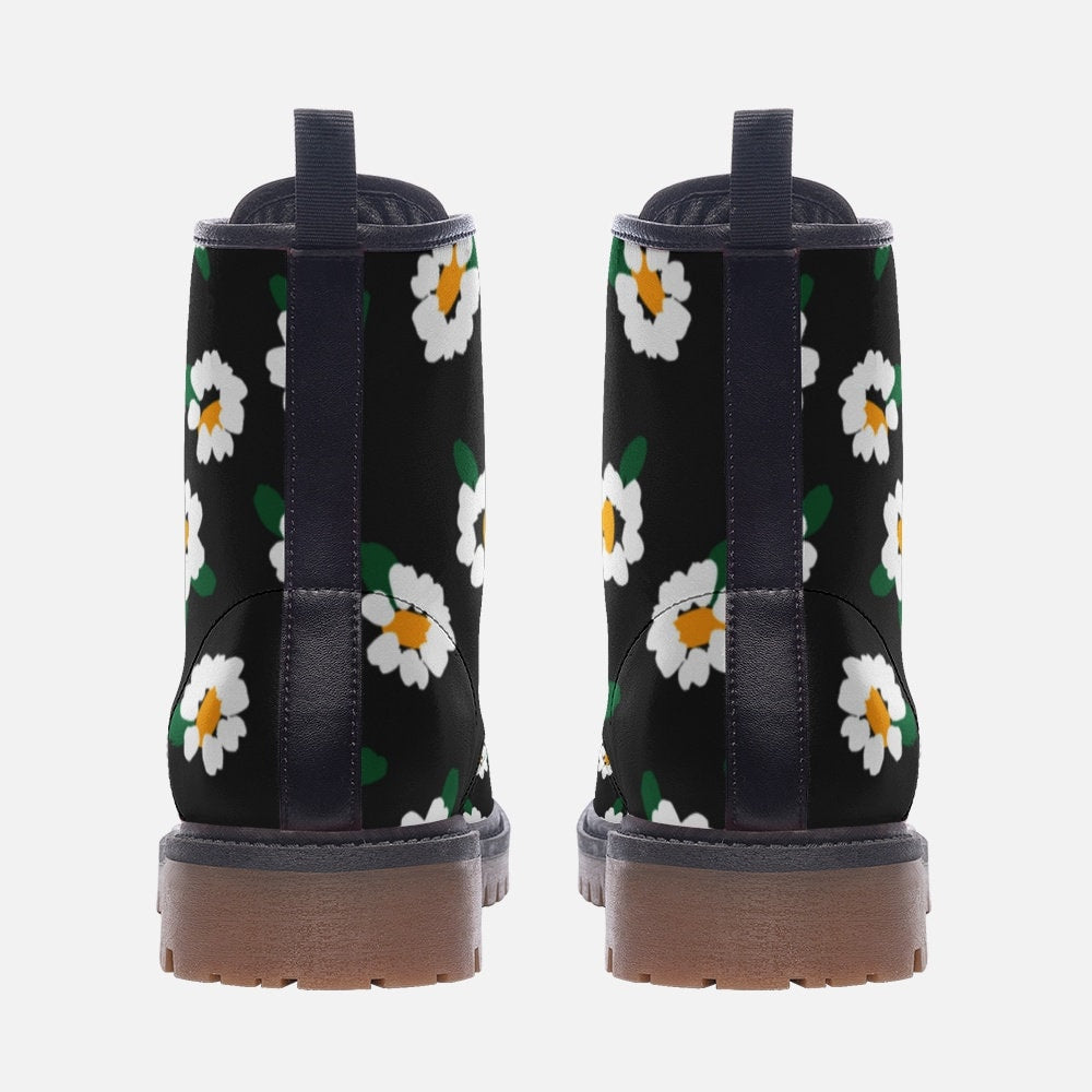 Daisies Black Vegan Leather Unisex Boots