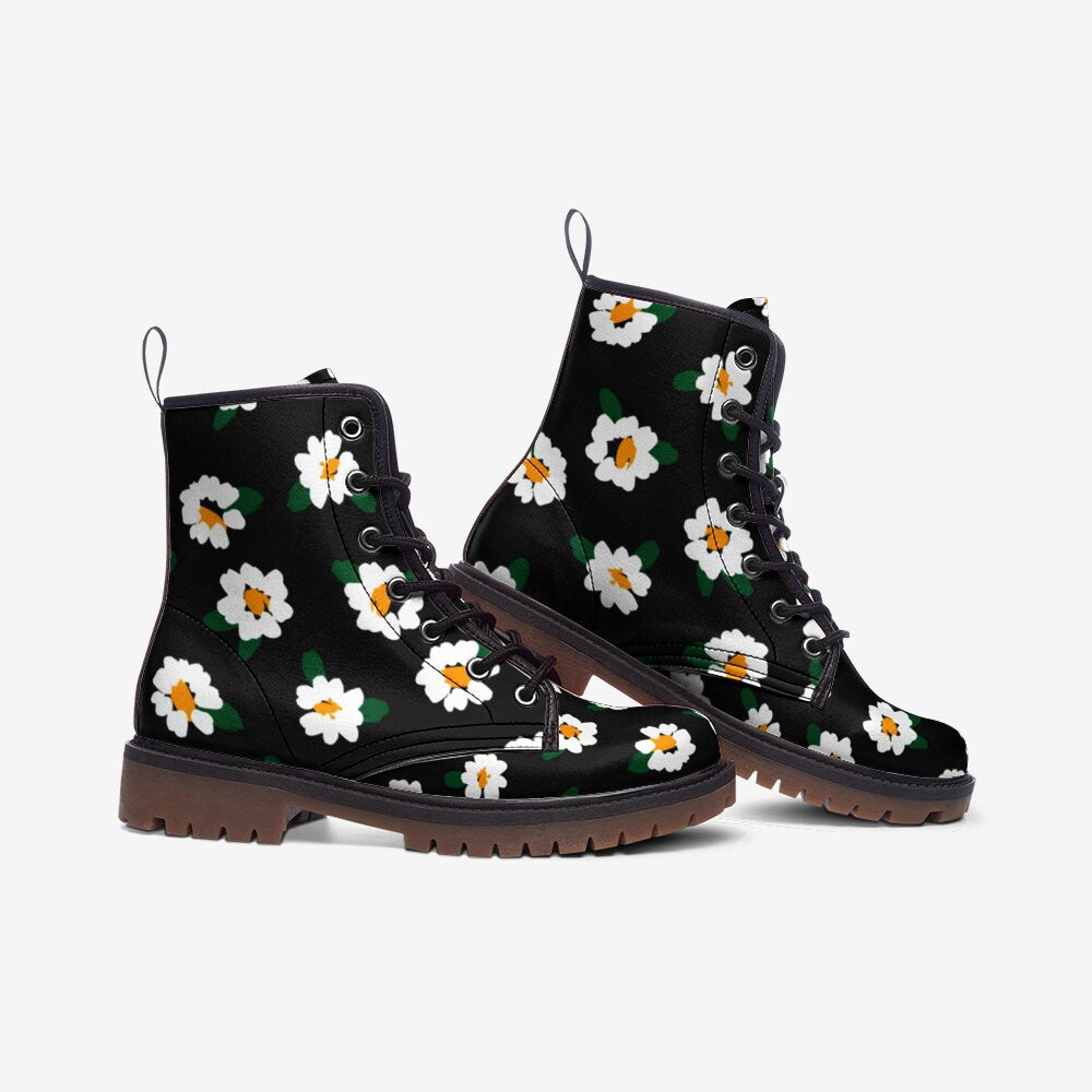 Daisies Black Vegan Leather Unisex Boots