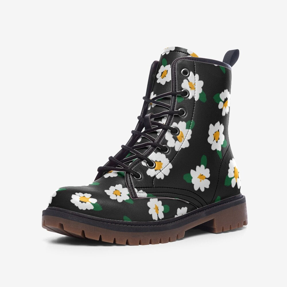 Daisies Black Vegan Leather Unisex Boots