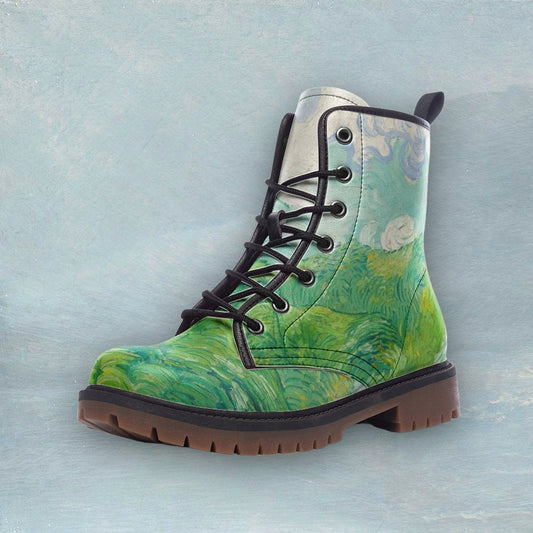 Green Wheat Fields, Auvers Vincent van Gogh Vegan Leather Unisex Boots