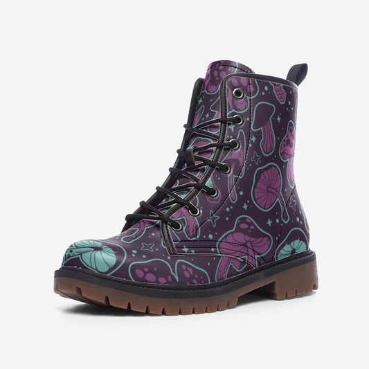 Trippy Mushrooms Dark Purple Vegan Leather Unisex Boots