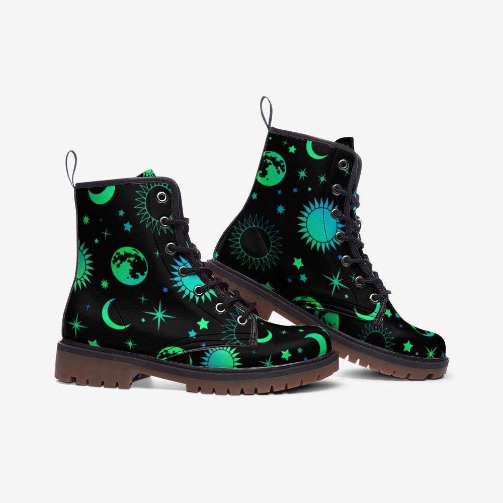 Neon Night Sky Witchy Vegan Leather Unisex Boots