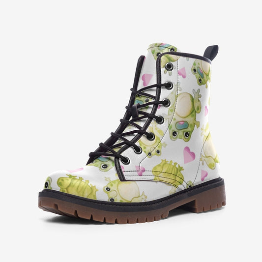 Kawaii Frogs White Vegan Leather Unisex Boots