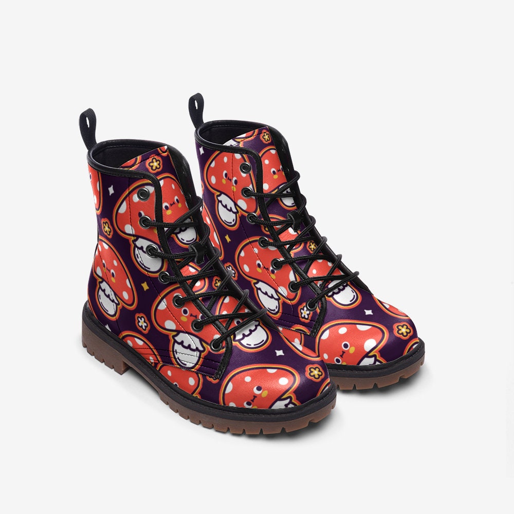 Kawaii Red Mushrooms Vegan Leather Unisex Boots