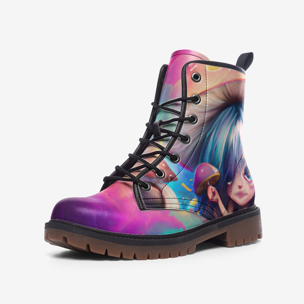 Rainbow Mushroom Girl Vegan Leather Unisex Boots