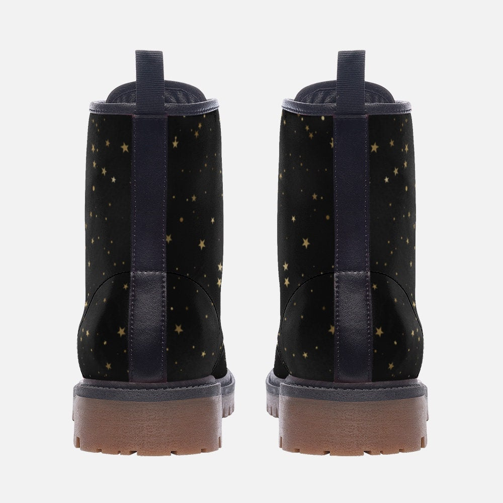 Gold Stars Witchy Black Vegan Leather Unisex Boots