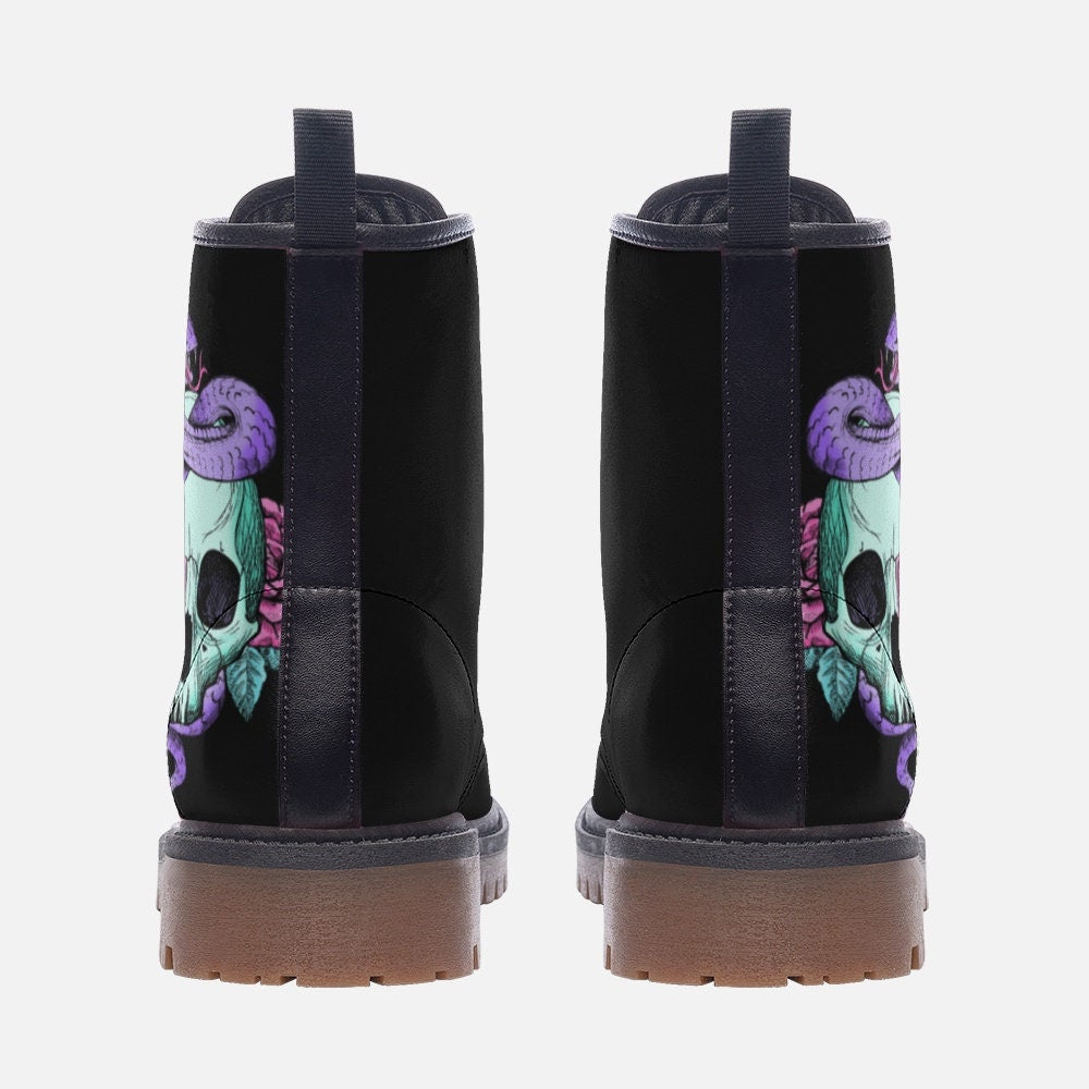 Pastel Goth Skull Snake Vegan Leather Unisex Boots