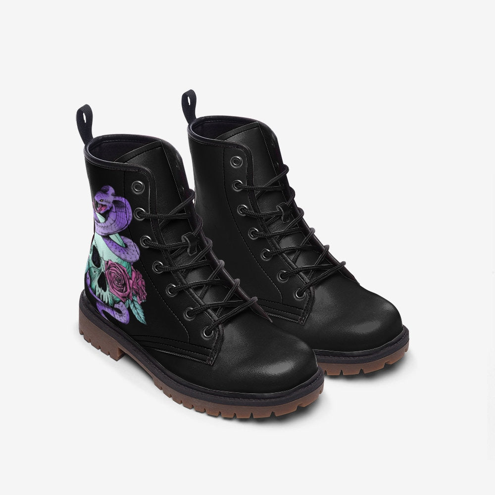 Pastel Goth Skull Snake Vegan Leather Unisex Boots