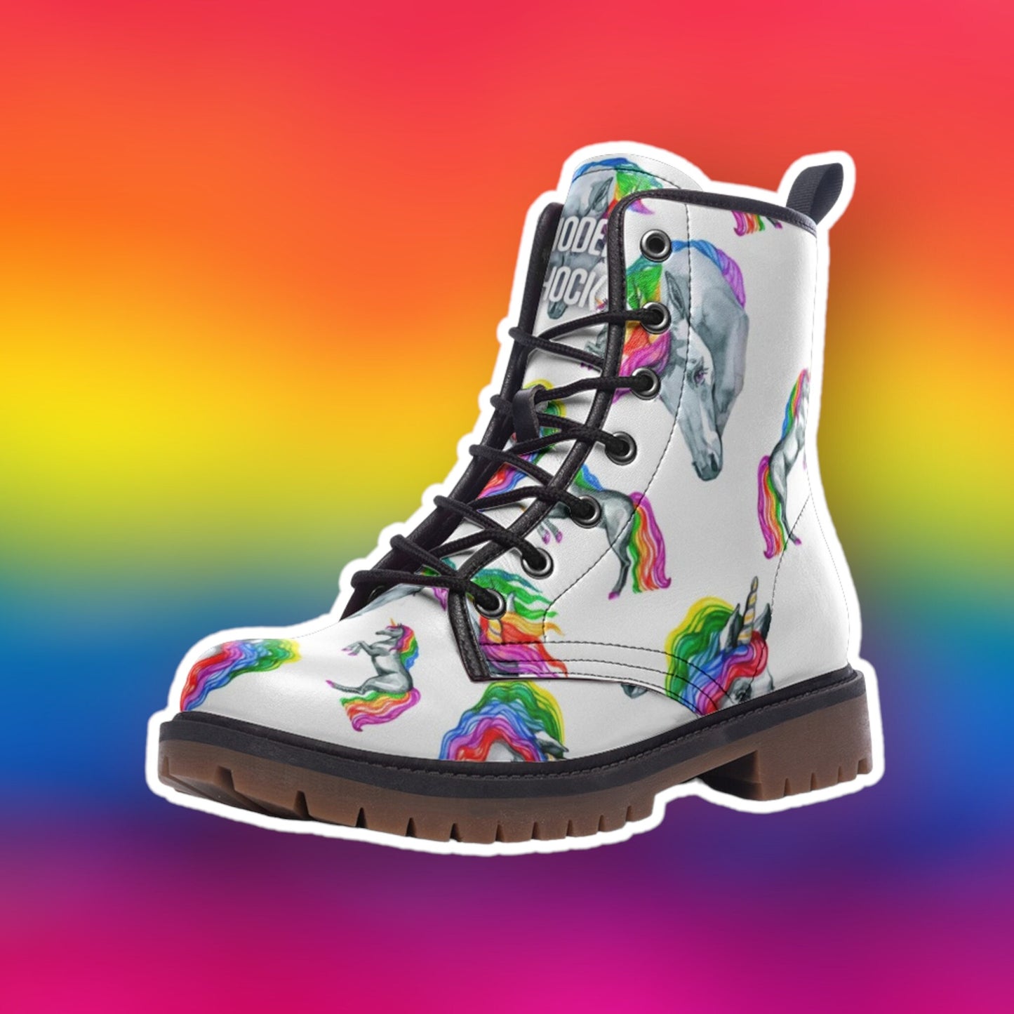 Rainbow Unicorn LGBTQ+ White Vegan Leather Unisex Boots