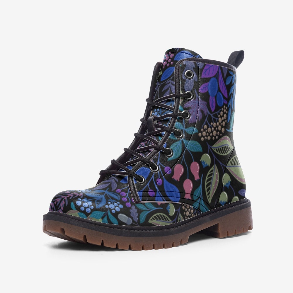 Cottage Floral Blue Vegan Leather Unisex Boots