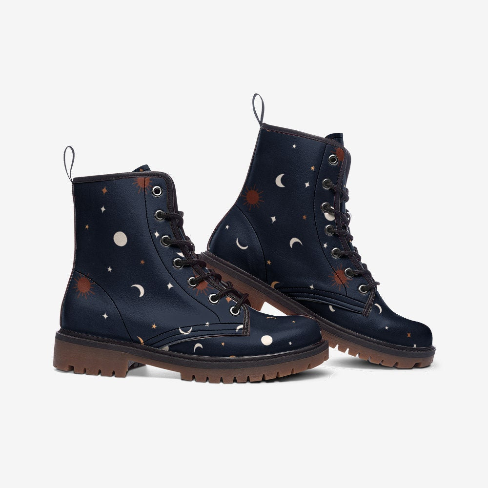 Celestial Starry Moon Navy Vegan Leather Unisex Boots