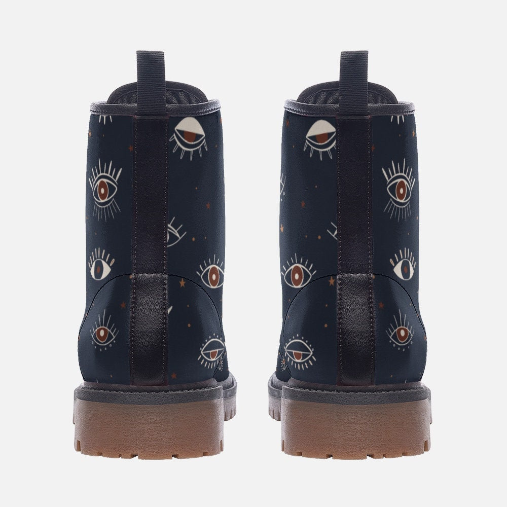 Witchy Eye Navy Vegan Leather Unisex Boots