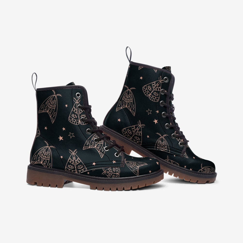 Celestial Moth Vegan Leather Unisex Boots